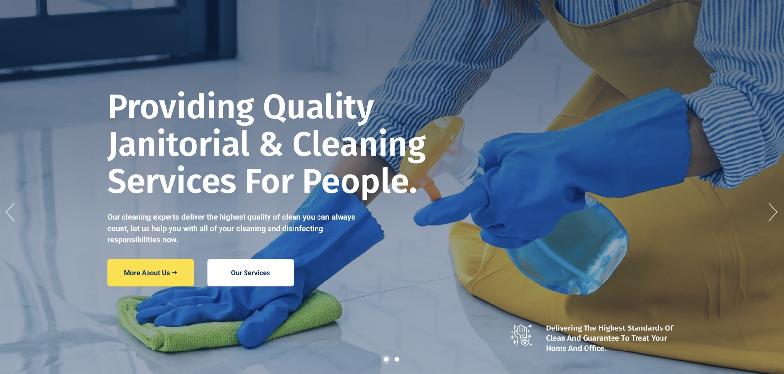 Cleaning company website hero section with janitorial and cleaning service message